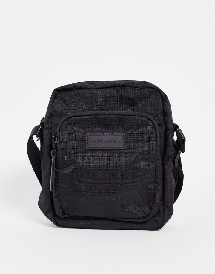Consigned Nylon Crossbody Flight Bag In Black