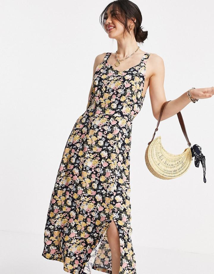 Vero Moda Cami Midi Dress In Black Floral-multi