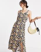 Vero Moda Cami Midi Dress In Black Floral-multi