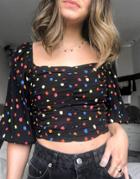 Topshop Ruched Top In Polka Dot-multi