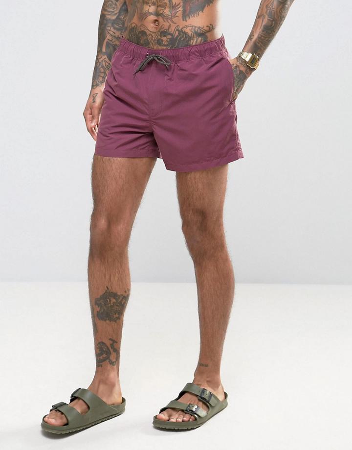 Asos Swim Shorts In Plum Short Length - Purple