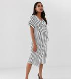 Asos Design Maternity Wrap Midi Dress In Stripe Print