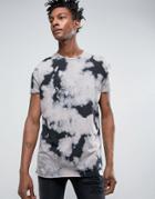 Asos Longline T-shirt With Bleach Wash And Raw Edge - Black