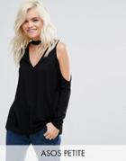 Asos Petite Top With Choker Detail And Cold Shoulder - Black