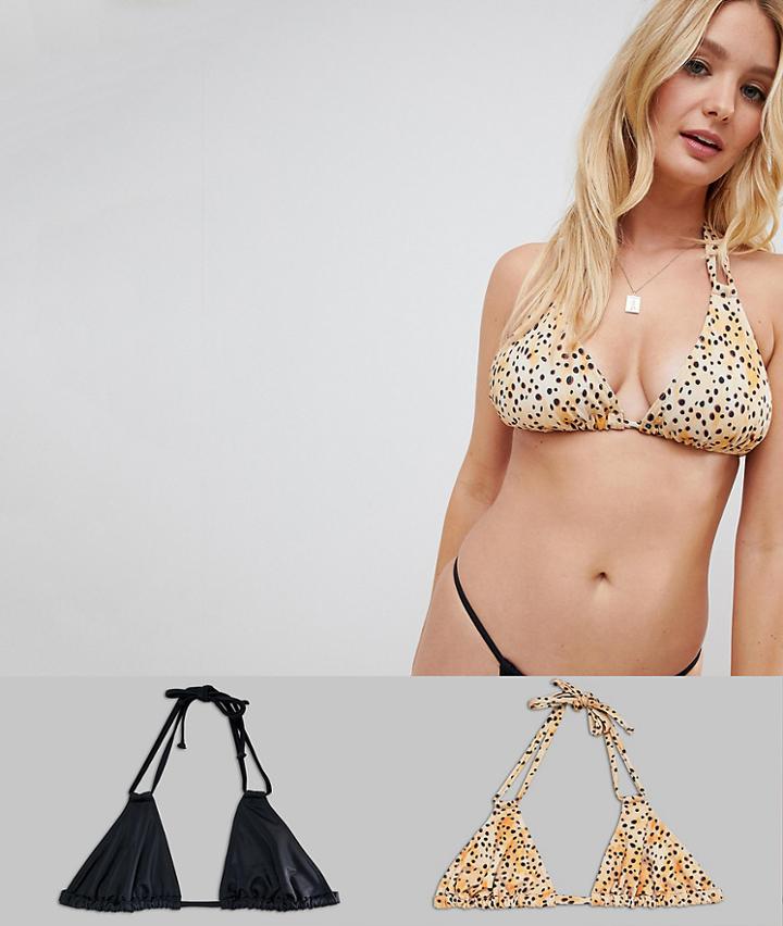 Asos Design Fuller Bust Mix And Match Animal & Plain Triangle Bikini Tops Dd-f - Multi