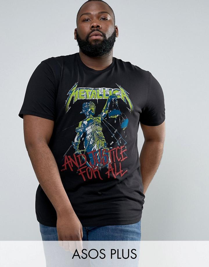 Asos Plus Metallica Longline Band T-shirt With Justice For All Faded Print - Black