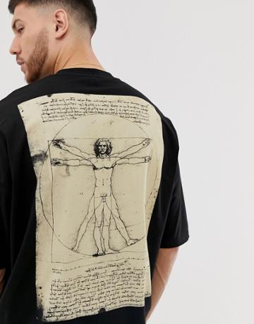 Asos Design Da Vinci Oversized T-shirt With Back Print - Black