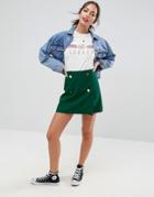 Asos Tailored Button Front Mini A-line Skirt - Green