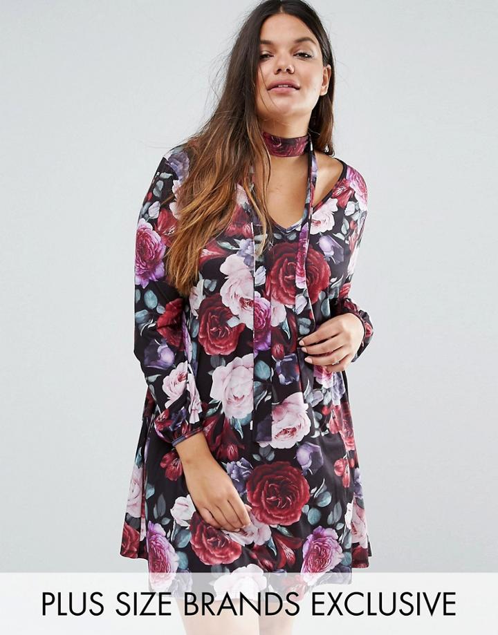 Pink Clove Scarf Detail Printed Swing Dress - Multi
