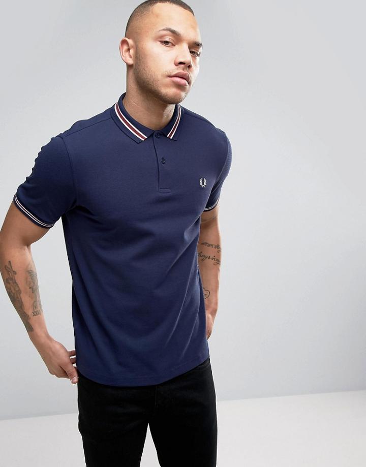 Fred Perry Slim Pique Polo Bomber Stripe In Navy - Navy