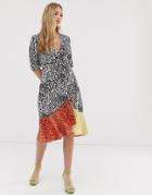 Liquorish Midi Wrap Dress In Mixed Animal Print-multi
