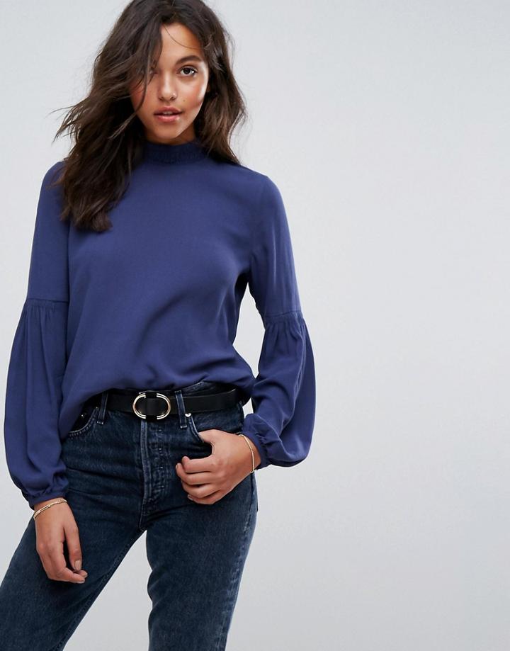 Esprit Gathered Arm Dteail Long Sleeve Top - Blue