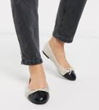 Asos Design Wide Fit Lillian Bow Ballet Flats In Beige-multi