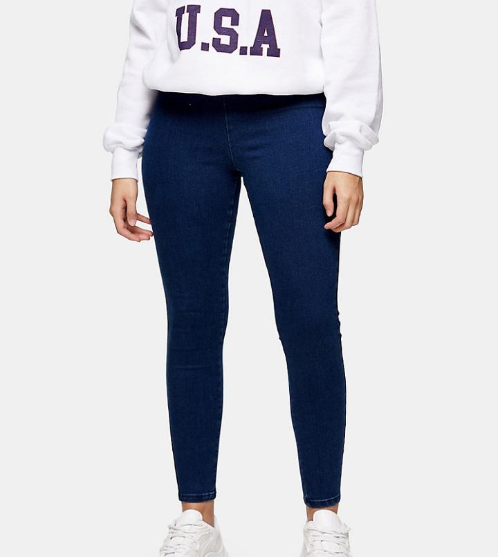 Topshop Petite Jeggings In Indigo-blues