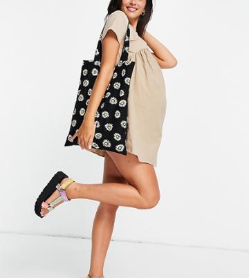 Influence Maternity Smock Dress In Beige-neutral