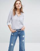 Pull & Bear Stripe Shirt With Contrast Pocket - Multi