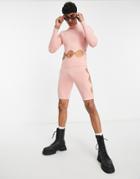 Asos Design Long Sleeve Muscle T-shirt With Side Cut Outs In Washed Pink-neutral