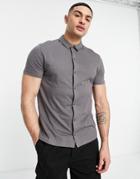 Asos Design Button Through Jersey Shirt In Washed Black