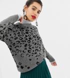 Warehouse Sweater In Gray Leopard Print - Gray