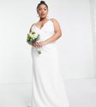 Asos Edition Curve Bella Plunge Cami Wedding Dress With Pleated Bust In Crepe-white