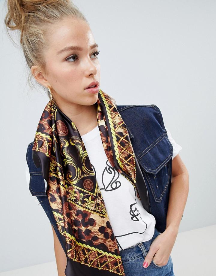 Asos Design Oversized Leopard Brocade Scarf - Multi