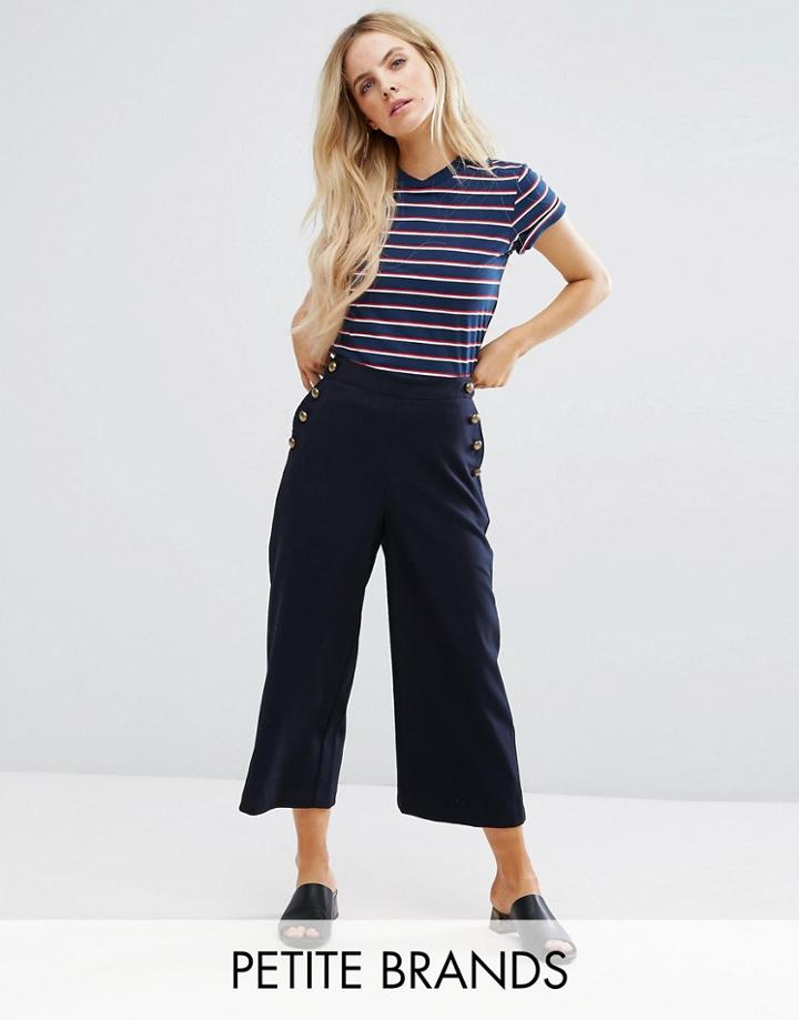 New Look Petite Tailored Button Detail Culottes - Navy