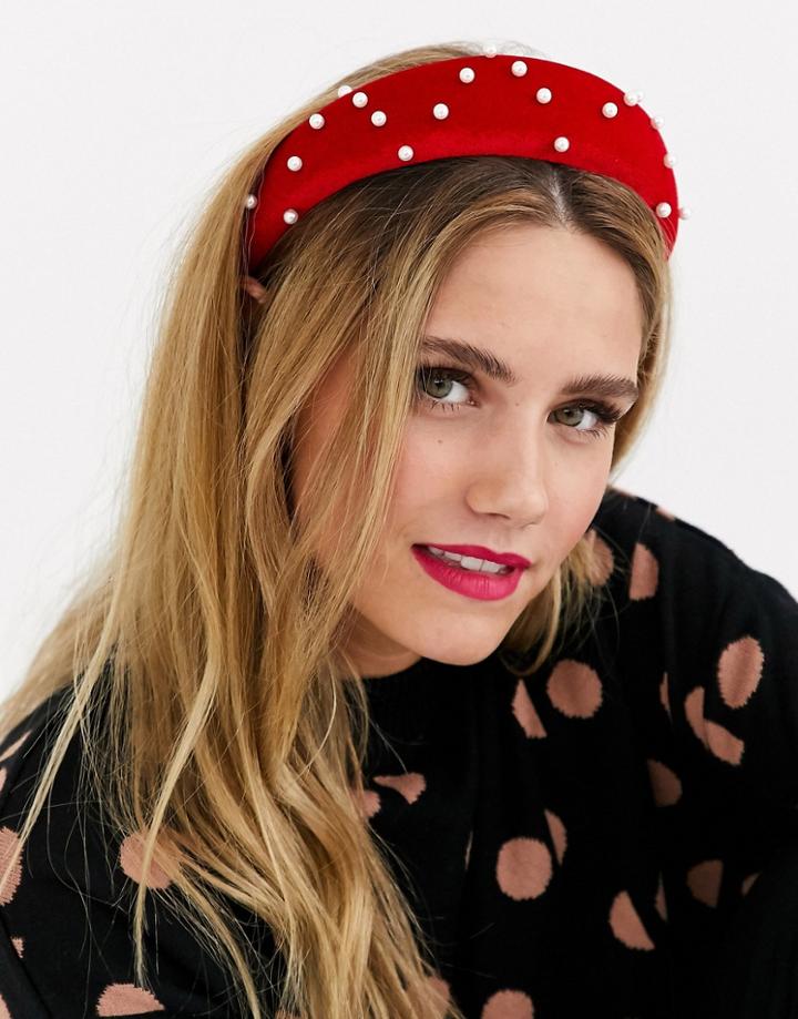 Pieces Velvet And Pearl Headband-red