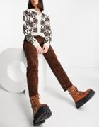 Monki Straight Cord Pants In Brown