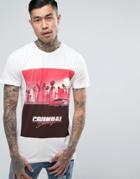 Criminal Damage T-shirt In White With Sunset Print - White