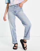 Bershka Cotton Straight Jean In Light Blue - Lblue-blues