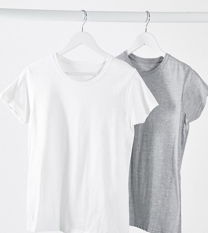 Daisy Street 2 Pack Crew Neck T-shirt In Gray & White-multi