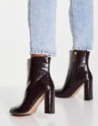 River Island Croc Heeled Boot In Brown