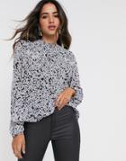 Vila Plisse Blouse In Blue Ditsy Floral-navy