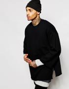Asos Longline Oversized Sweatshirt With Half Seeve & Zips - Black
