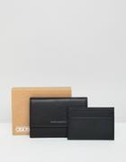 Asos Design 2-in-1 Leather Wallet And Card Holder In Black With Silver Emboss - Black