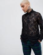 Asos Design Regular Fit Lace Shirt - Black