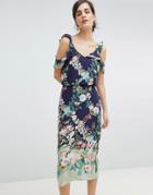 Oasis Fitzwilliam Cold Shoulder Floral Print Midi Dress - Multi