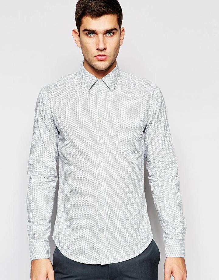 Boss Orange Shirt With Wave Print Slim Fit - White