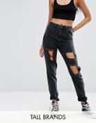 Noisy May Tall Liv Extreme Rip Straight Leg Jeans - Black