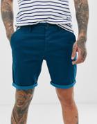 Asos Design Slim Chino Shorts In Blue - Blue