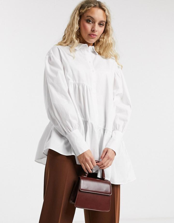 Topshop Tiered Poplin Shirt In White