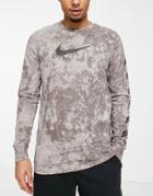 Nike Training Dri-fit Story Pack Acid Wash Print Long Sleeve Top In Gray
