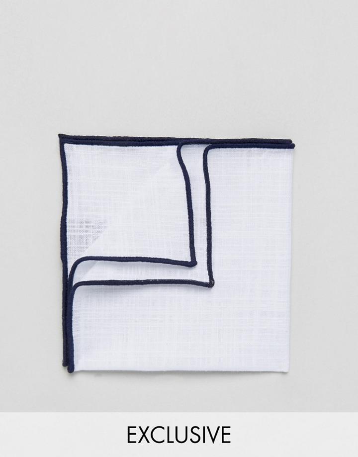 Noak Linen Pocket Square With Contrast Trim - White