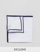 Noak Linen Pocket Square With Contrast Trim - White