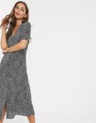 Nobody's Child Button Front Midi Tea Dress In Ditsy Abstract Animal-black