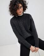 Mango Cable Knitted Sweater With Pom Pom Detail - Gray