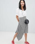 Monki Mixed Stripe Midi Skirt - Black