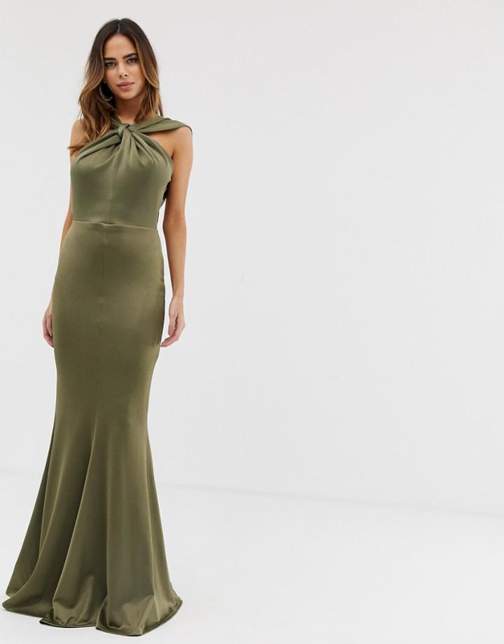 Asos Design Halter Neck Maxi Dress With Fishtail Skirt-green