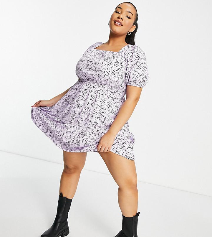 Influence Plus Tie Neck Mini Dress In Polka Dot-purple