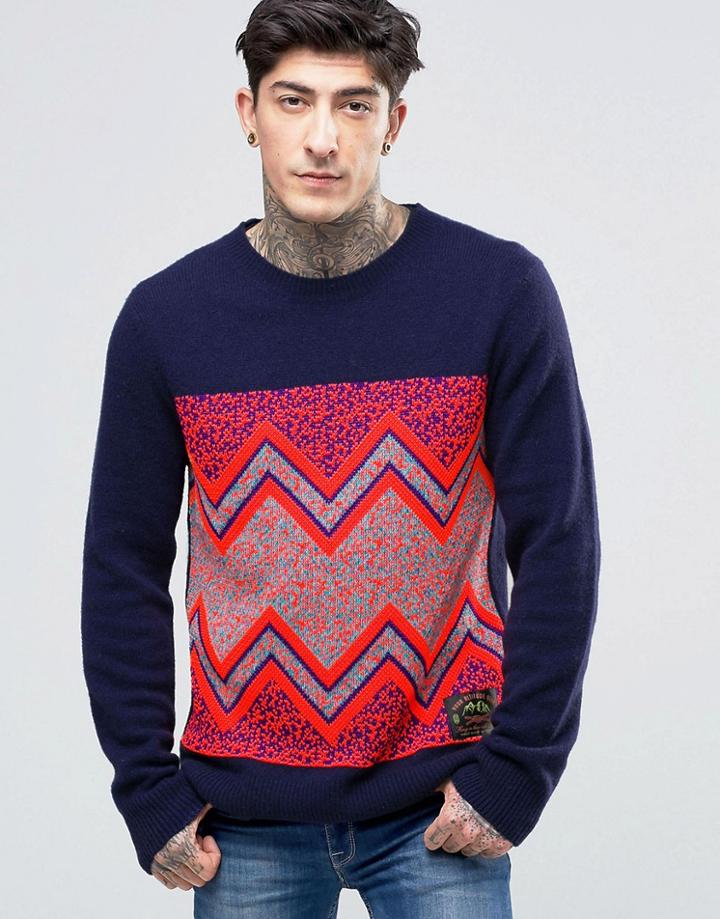Scotch & Soda Sweater With Graphic Flourecent Print In Navy - Navy